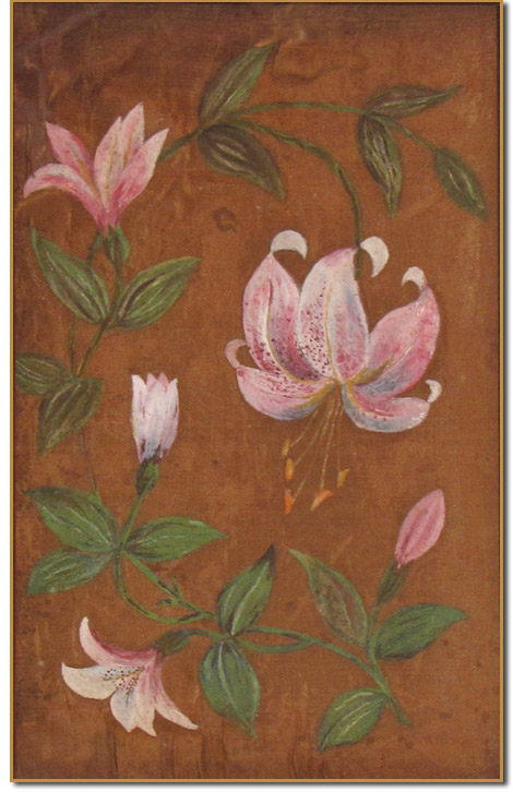 Lillies, oil on coconut husk painting by Princess Ka'iulani